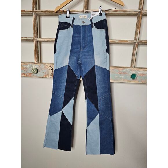 NWT Blue Turtle Patchwork 60's Vibe High Rise Stretch jeans Size 3 - Picture 1 of 14